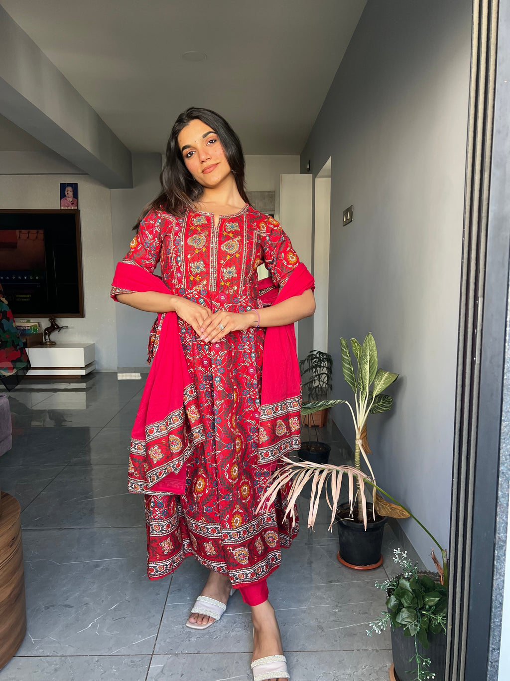 Laal Rutba Pure Cotton Anarkali Set
