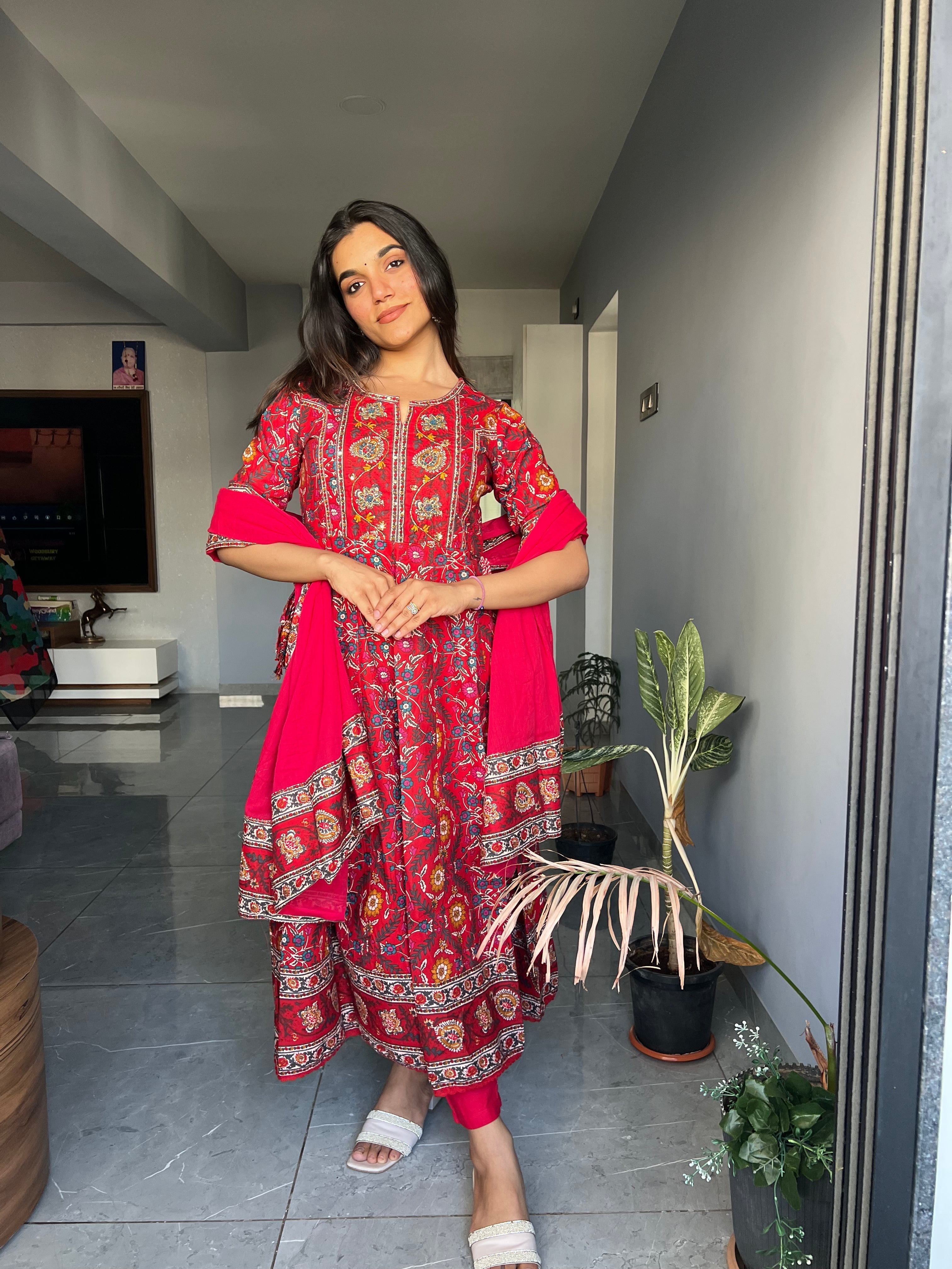 Laal Rutba Pure Cotton Anarkali Set