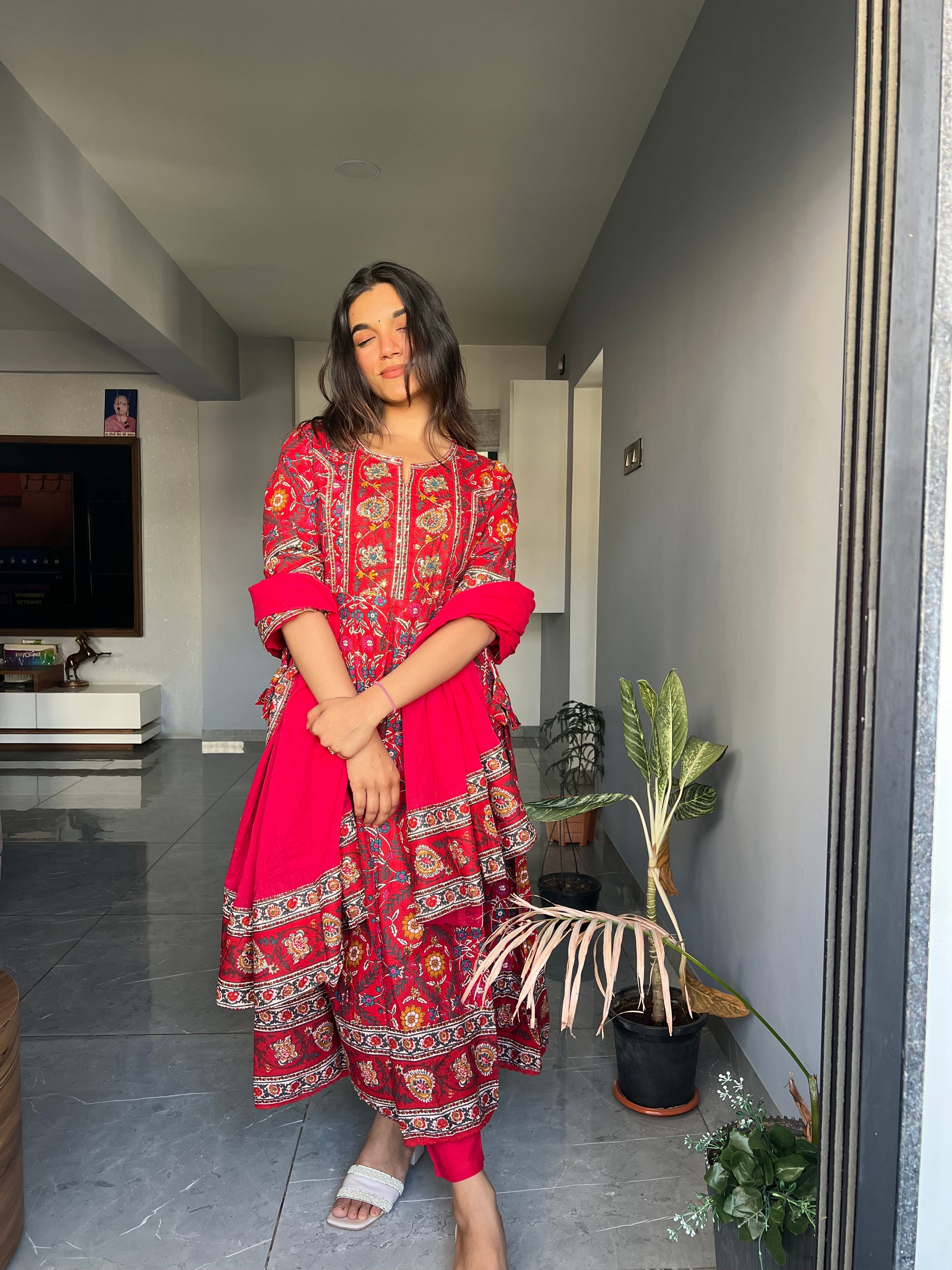 Laal Rutba Pure Cotton Anarkali Set