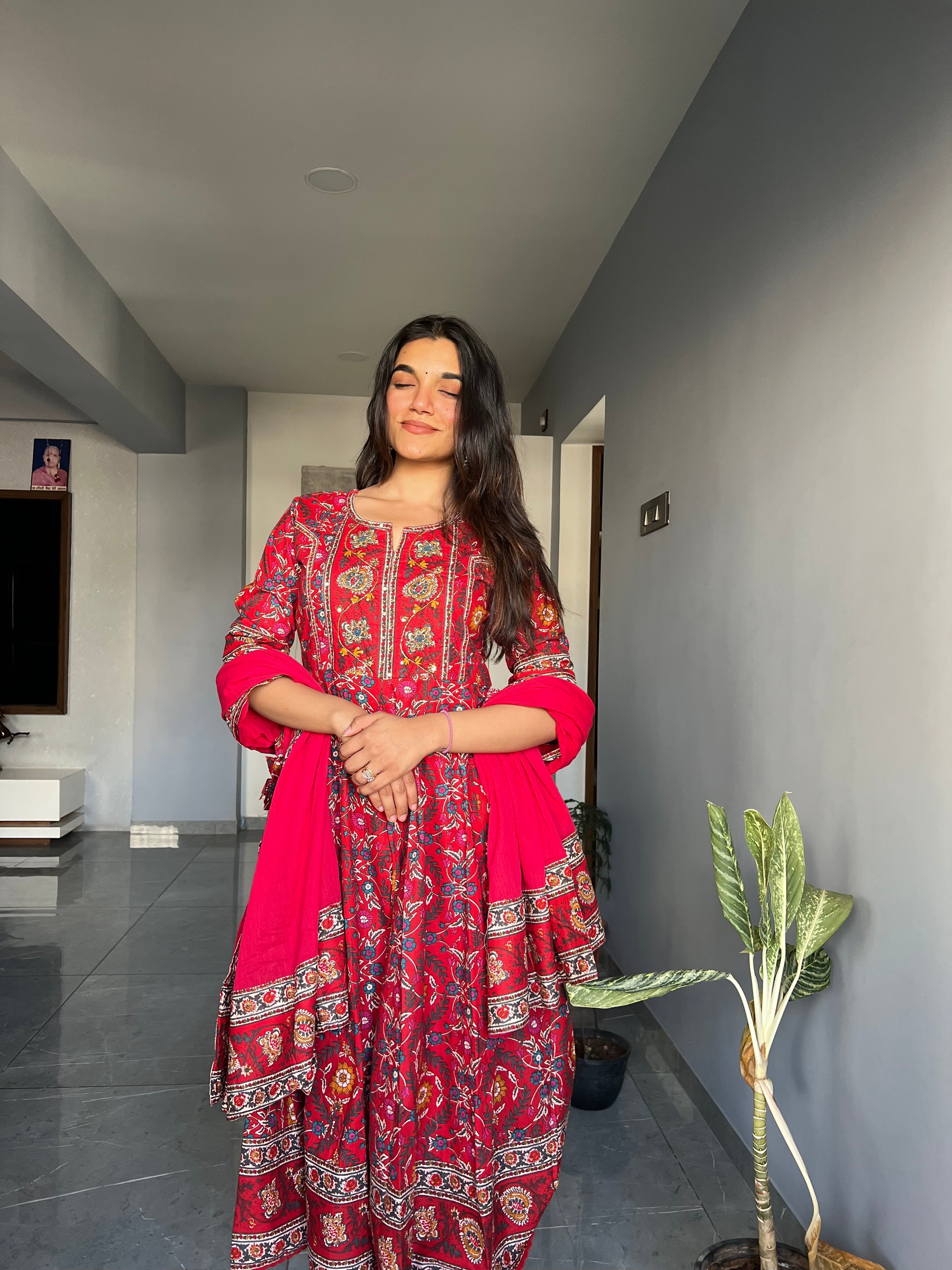 Laal Rutba Pure Cotton Anarkali Set