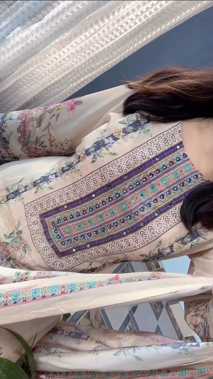 Meher Pastel Muslin Suit Set with Designer Dupatta